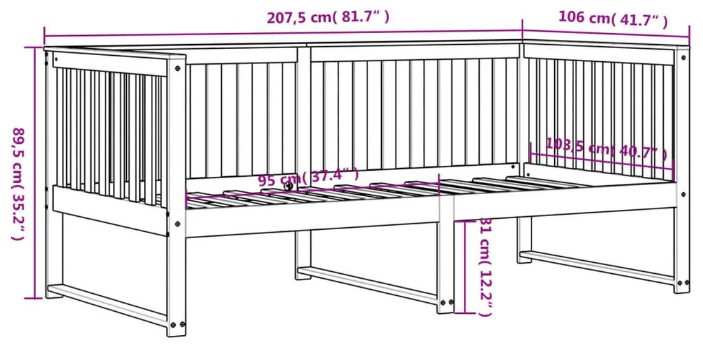 Κρεβάτι ημέρας χωρίς στρώμα Λευκό 100x200 cm Στερεό ξύλο πεύκο - Λευκό