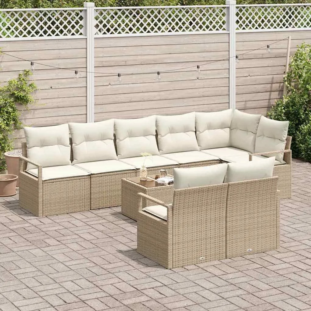 vidaXL Σετ Καναπέ Κήπου 9 pcs Μπεζ, Κρέμα Πολυ rattan, βαμμένο ατσάλι