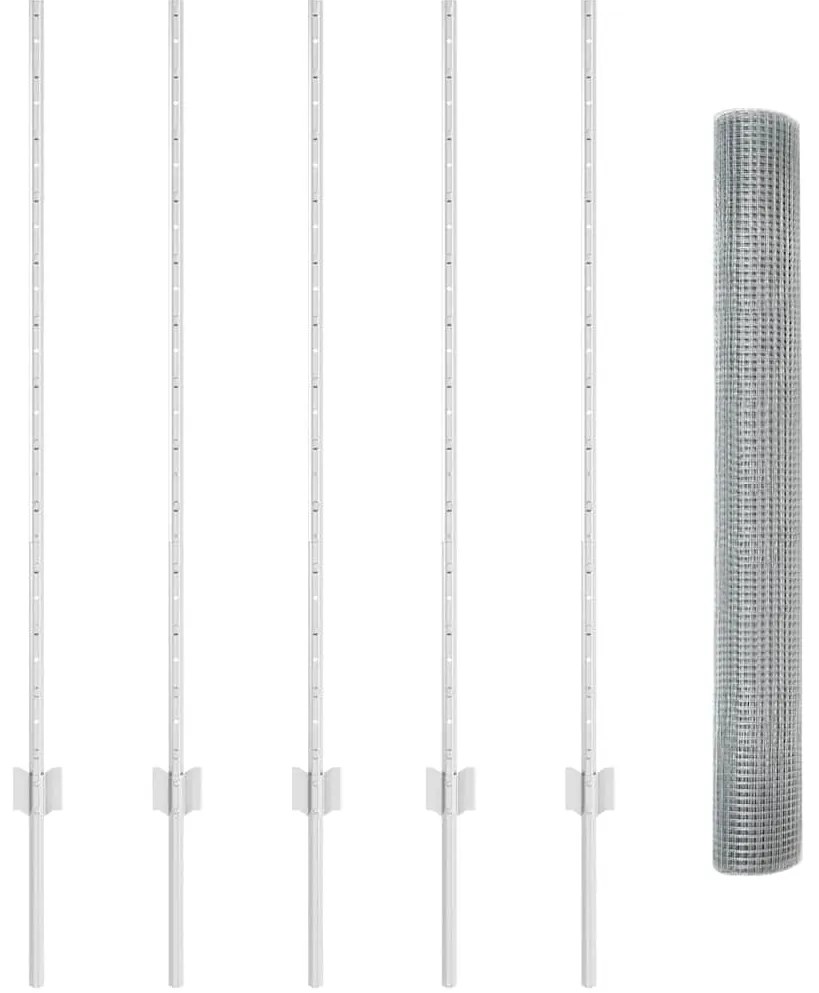 vidaXL Φράχτης με Στήλες. Ασημί 1.2 x 10 m Ατσάλι