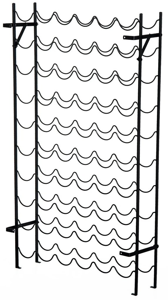 HOMCOM Ράφι κρασιού Στάντ μπουκαλιών 60 μπουκαλιών Επιτοίχιο Μεταλλικό Μαύρο