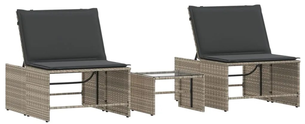 vidaXL Ξαπλώστρες 2 τεμ. με Τραπέζι Ανοιχτό Γκρι από Συνθετικό Ρατάν