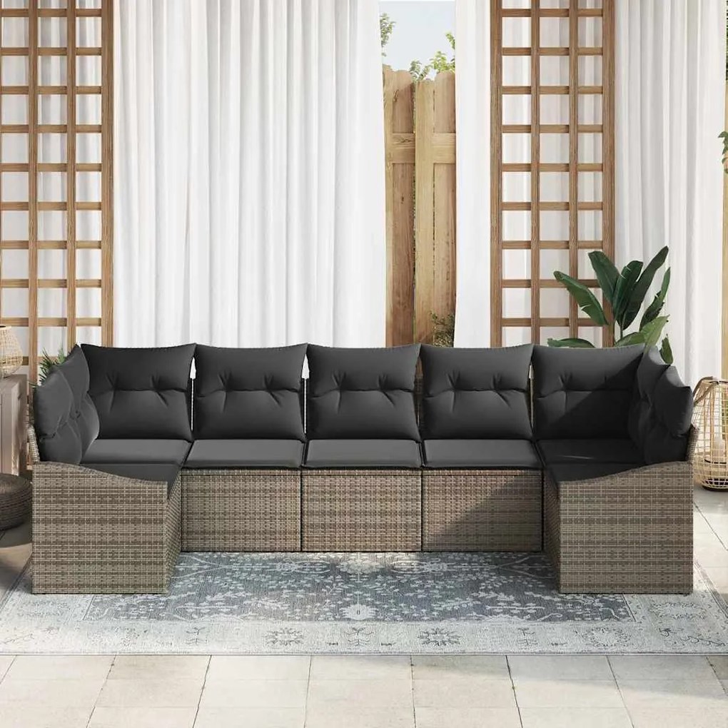 vidaXL Σετ Καναπέ Κήπου 7 pcs Γκρι Πολυ ράταν