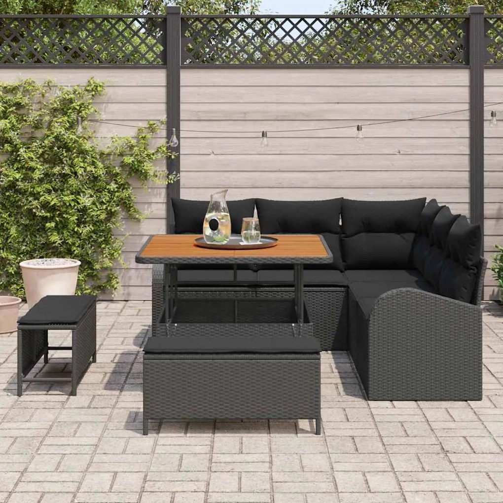 vidaXL Σετ Καναπέ Κήπου με μαξιλάρι 8 pcs Μαύρο Πολυ ράταν