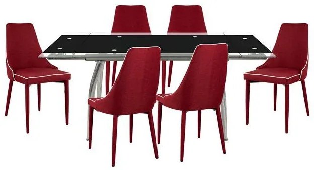 Σετ τραπεζαρίας C10006.04 7τμχ με Τραπέζι LOCA 120+50x80x75εκ. & Καρέκλες MOLI Μπορντώ