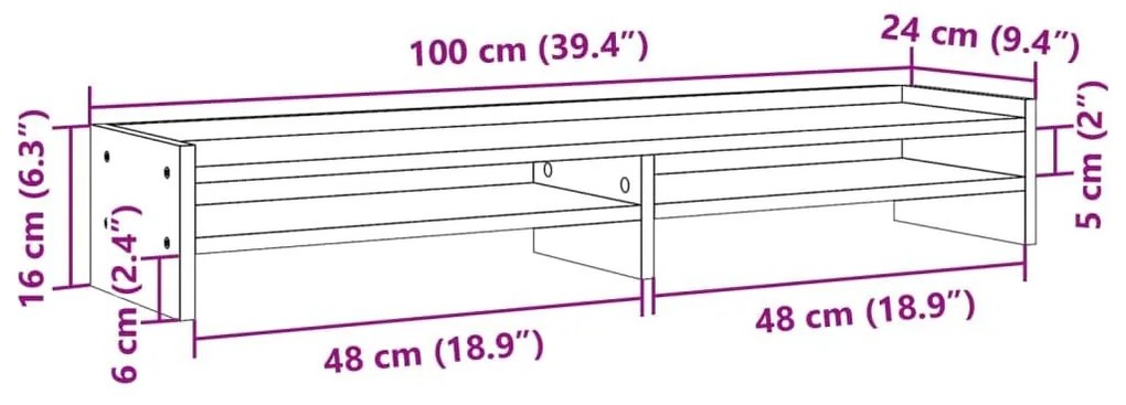 Βάση Οθόνης Μαύρη 100x24x16 εκ. από Επεξεργασμένο Ξύλο - Μαύρο