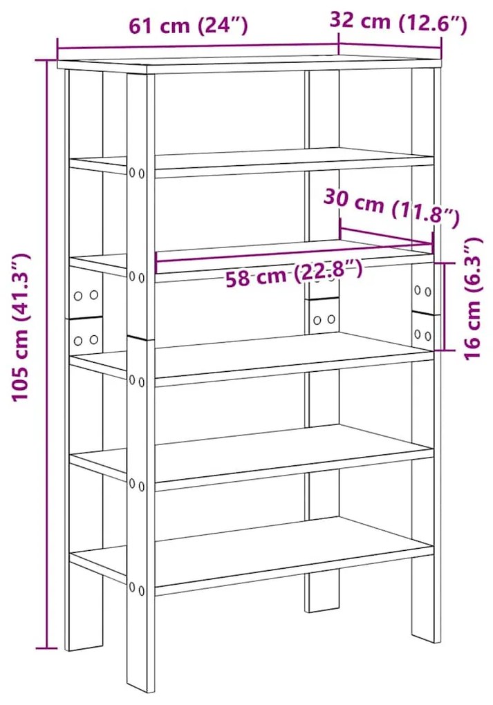 Ράφι παπουτσιών Παλιό ξύλο 61x32x105 cm Κατασκευασμένο ξύλο - Καφέ