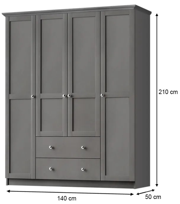 Ντουλάπα ρούχων Emily Megapap τετράφυλλη χρώμα anthracite 140x50x210εκ. - GP055-0005,2