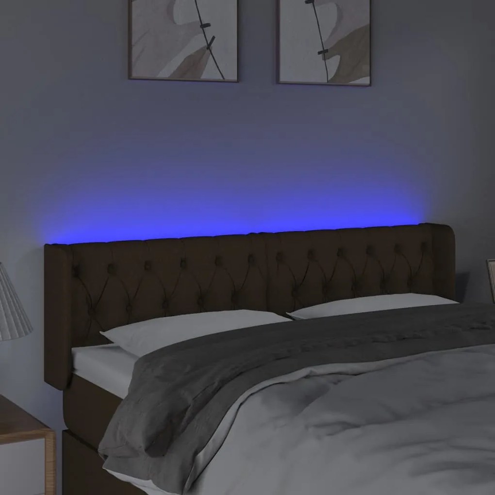 vidaXL Κεφαλάρι Κρεβατιού LED Σκούρο Καφέ 163x16x78/88 εκ. Υφασμάτινο