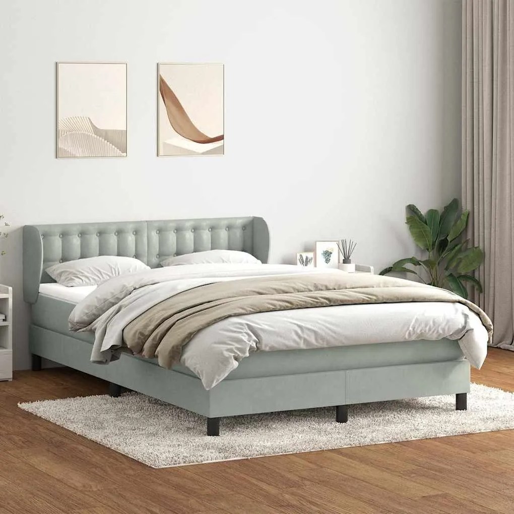 Κρεβάτι Boxspring με Στρώμα Ανοιχτό Γκρι 160x220 εκ. Βελούδινο - Γκρι