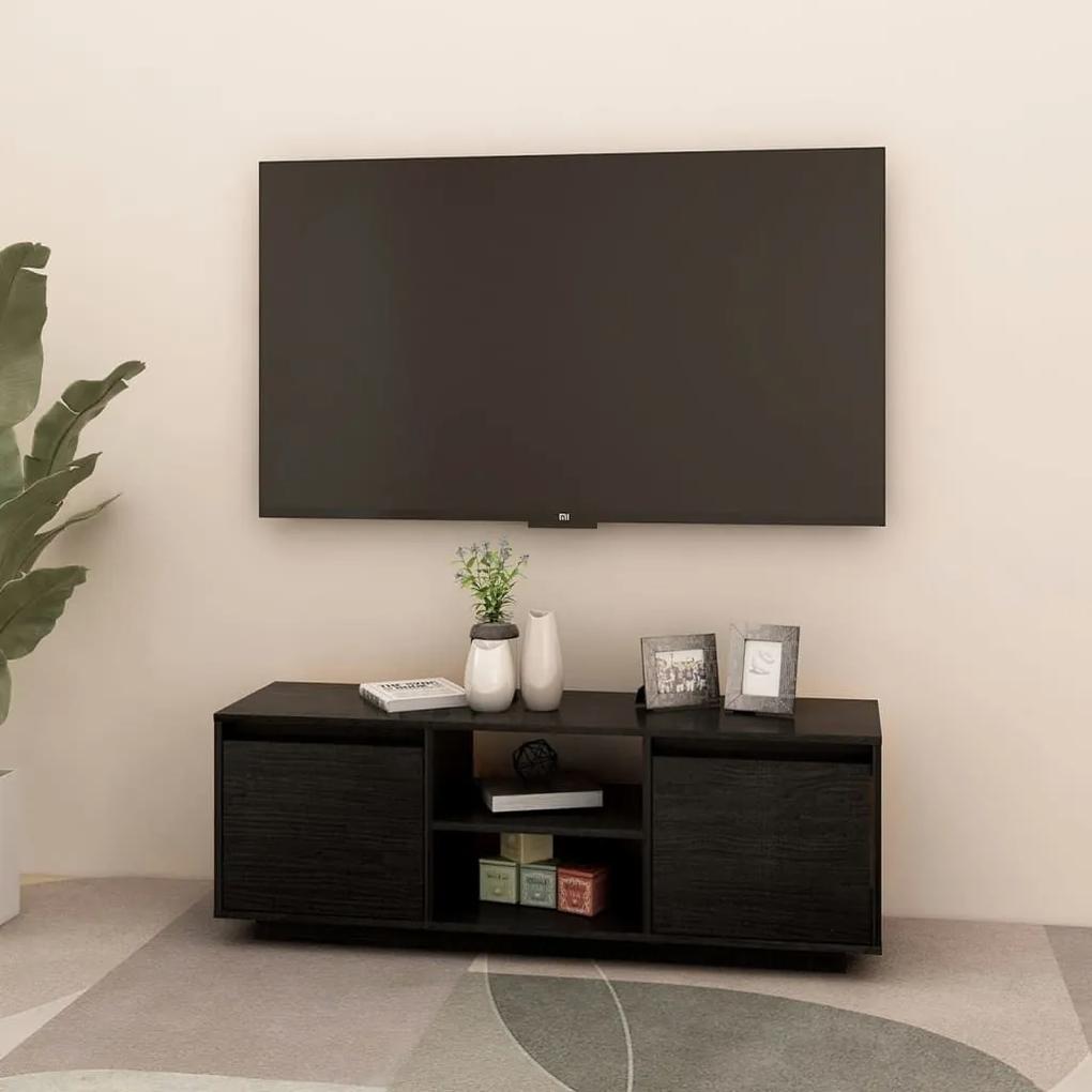 Έπιπλο Τηλεόρασης Μαύρο 110 x 30 x 40 εκ. από Μασίφ Ξύλο Πεύκου - Μαύρο