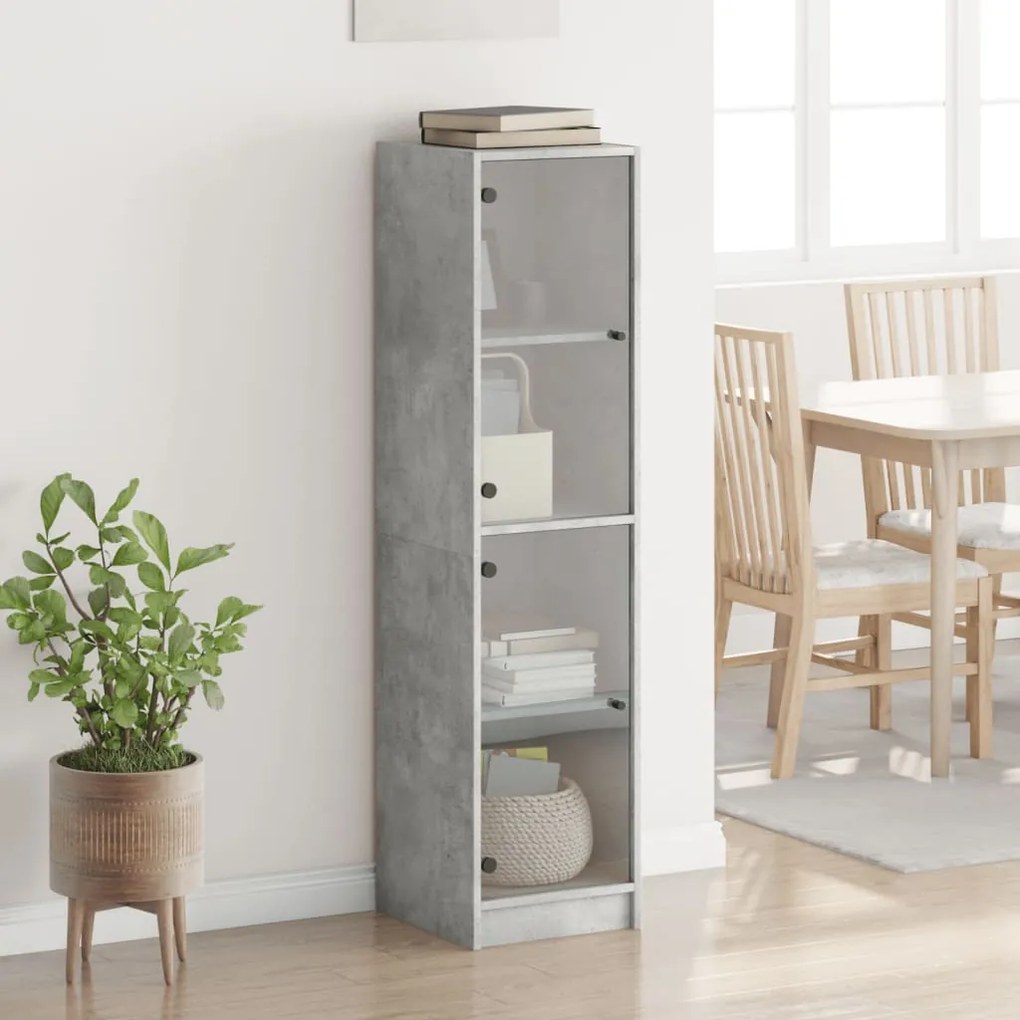 vidaXL Ντουλάπι Γκρι Σκυροδέματος 35x37x142 εκ. με Γυάλινες Πόρτες