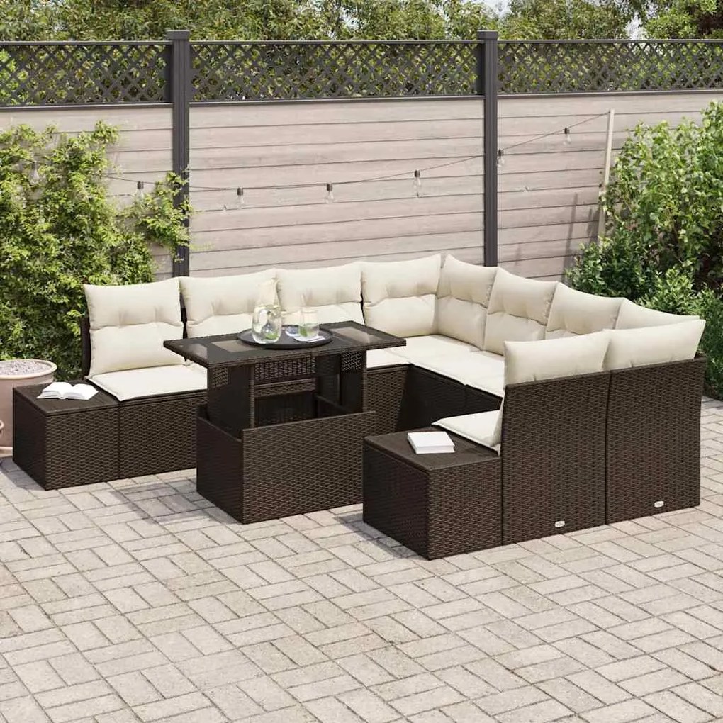 vidaXL Σετ Καναπέ Κήπου 9 pcs Καφέ και κρεμ 100 x 55 x 73 εκ