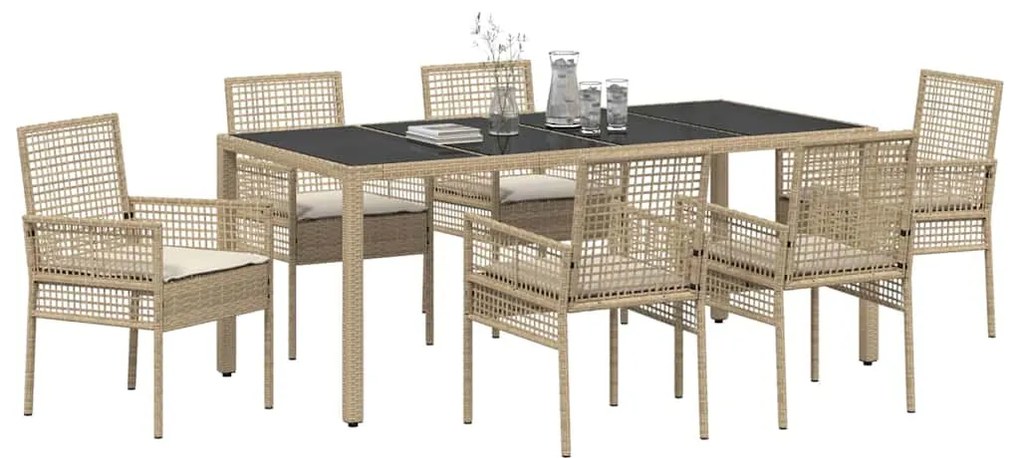 vidaXL Σέτ φαγητού για κήπο 7 pcs Μπεζ συνθετικό ρατάν