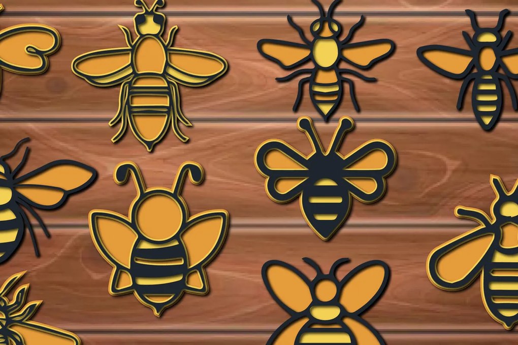 Σετ των 2 Intra απο ξύλο plywood 3mm-4mm πάχος 3D Multi Layer Bee Δίασταση 15x15 cm INTRAFABR-17294834