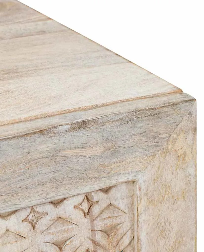 vidaXL Ντουλάπι TV με ράφι Λευκό 80 x 33 x 46 εκ Μασίφ ξύλο μάνγκο