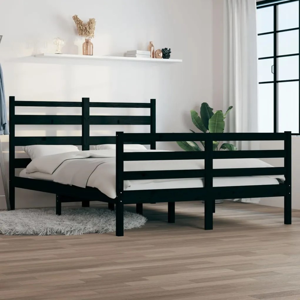 vidaXL Πλαίσιο Κρεβατιού Μαύρο 140 x 200 εκ. από Μασίφ Ξύλο Πεύκου