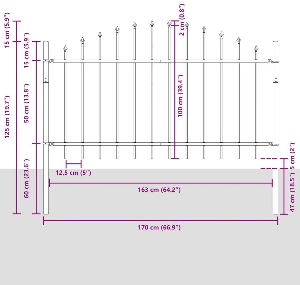 vidaXL Φράχτης Κήπου με Μαλακή Κορυφή Λευκό 1,7x1 μ Μέταλλο