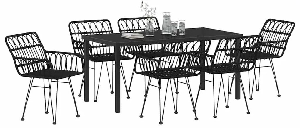 vidaXL Σέτ φαγητού για κήπο 7 pcs Μαύρο Χάλυβας με επίστρωση πούδρας