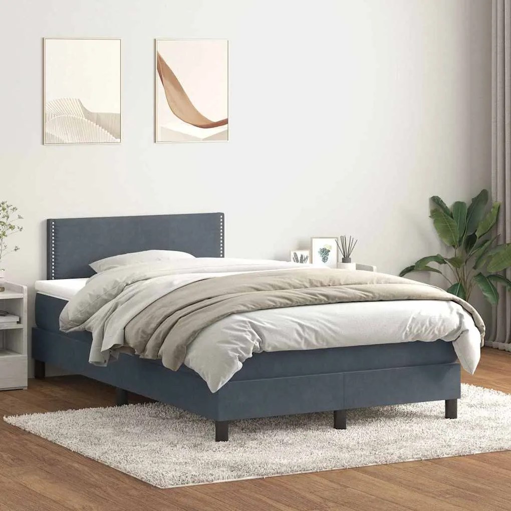 Box Spring Κρεβάτι με στρώμα Σκούρο γκρι 120x220 cm Βελούδινο