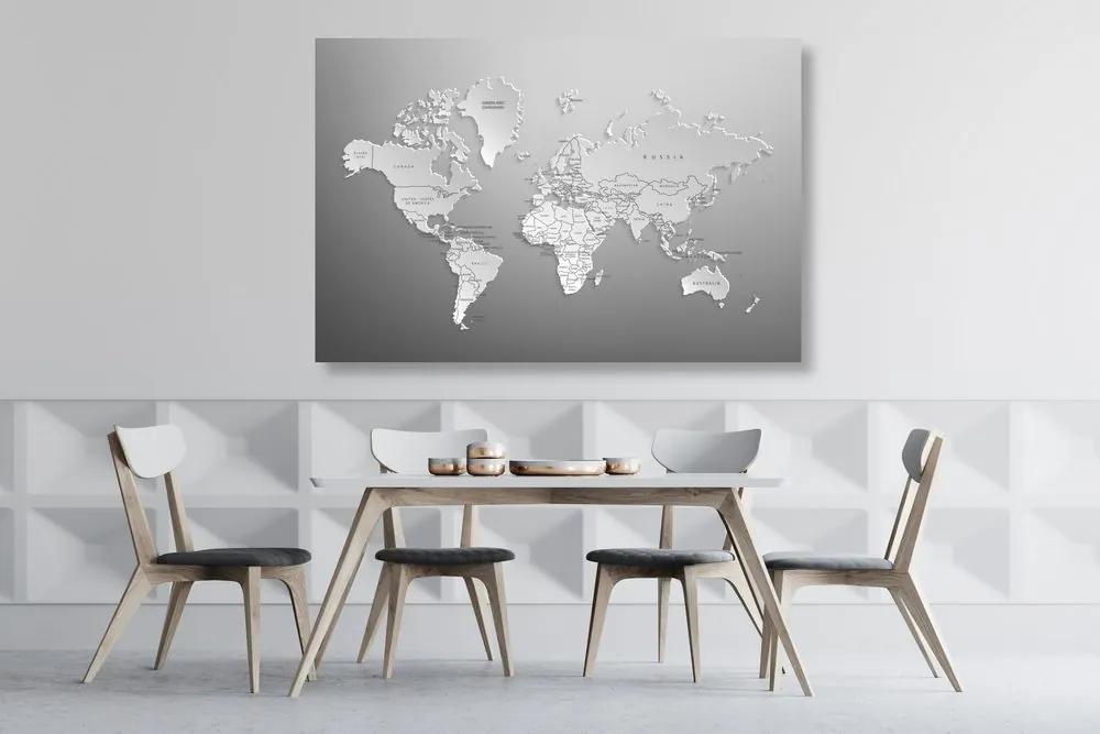 Εικόνα σε ασπρόμαυρο παγκόσμιο χάρτη από φελλό στο αρχικό σχέδιο