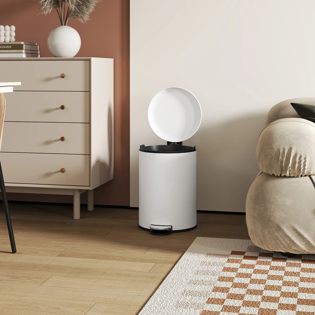 HOMCOM Κάδος Απορριμμάτων 20L, με Πεντάλ, Εσωτερικός Κάδος, Ανθεκτικός σε Δακτυλικά Αποτυπώματα, Αθόρυβο Κλείσιμο, Κρεμ Λευκό