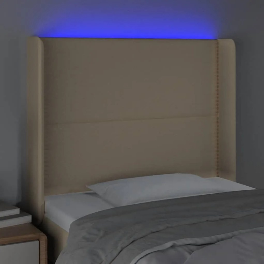 Κεφαλάρι Κρεβατιού LED Κρεμ 103x16x118/128 εκ. Υφασμάτινο - Κρεμ