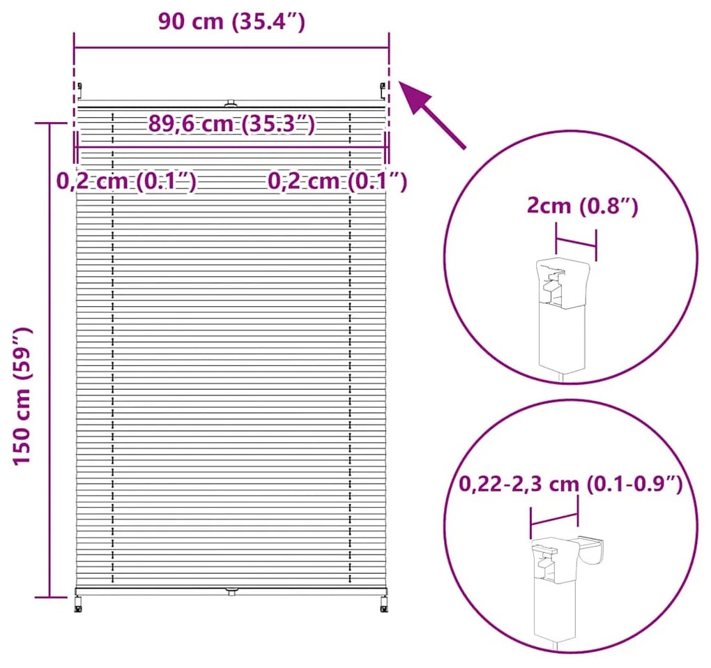 Πλισέ ρόλερ σκίασης 90x150cm Λευκό 240607