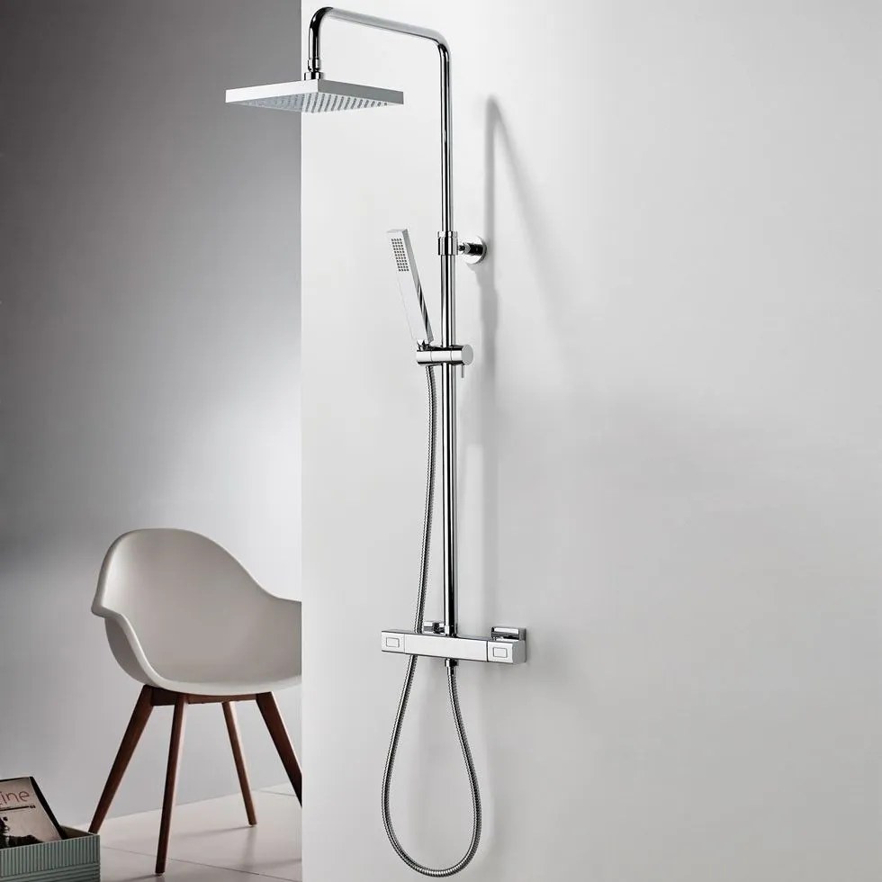 Eurorama Thermo Square Chrome Μπαταρία Ντους 2 Εξόδων με Κολώνα Ρυθμιζόμενου Ύψους 76-137εκ. 613065-100