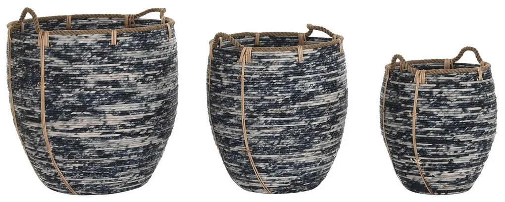 Σετ Καλαθιών DKD Home Decor Λευκό Μαύρο 56 x 56 x 60 cm 52 x 52 x 60 cm Πλαστική ύλη (3 Τεμάχια)