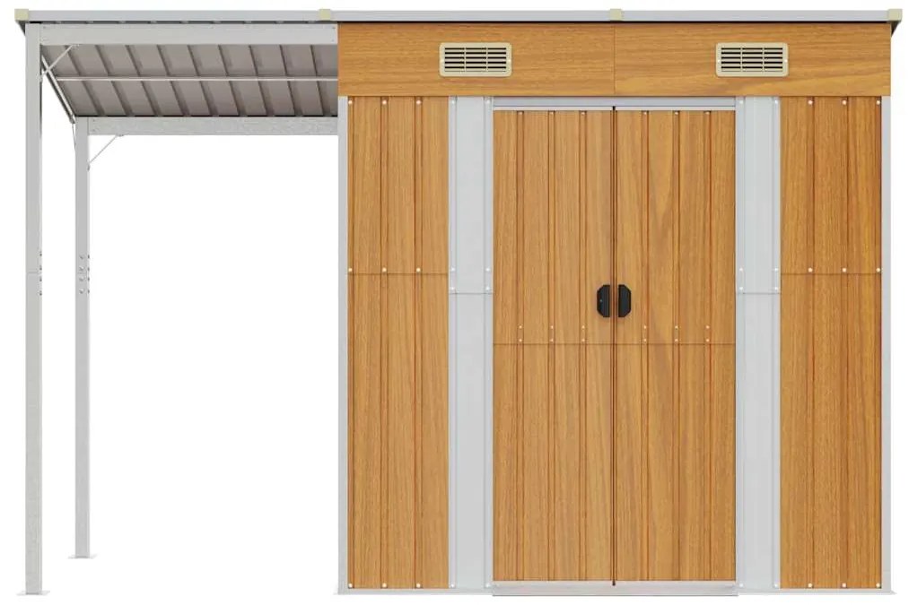 vidaXL Αποθήκη Κήπου Εκτεταμένη Οροφή Αν. Καφέ 277x107x181 εκ Ατσάλι