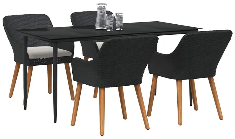 vidaXL Σέτ φαγητού για κήπο με μαξιλάρι 5 pcs Μαύρο συνθετικό ρατάν