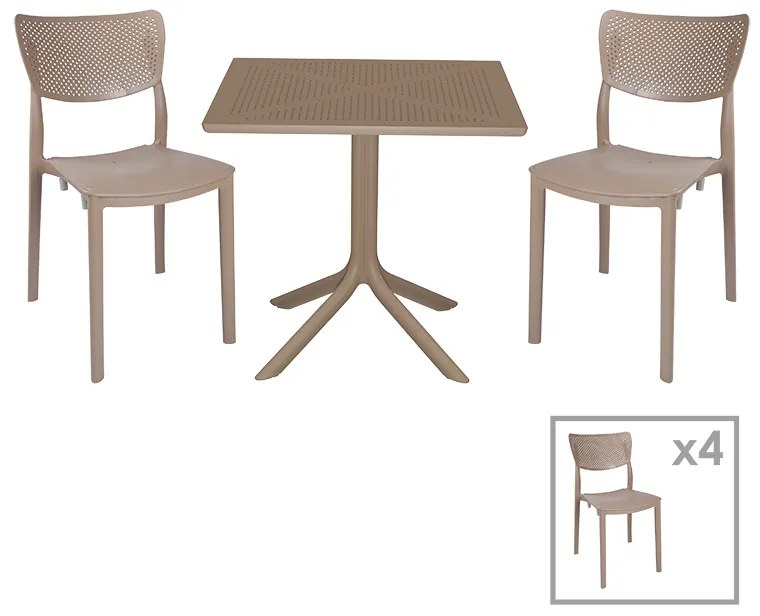 Τραπεζαρία κήπου Groovy-Ignite pakoworld σετ 5τεμ PP cappuccino 80x80x74,5εκ. - 253-000094 - 253-000094