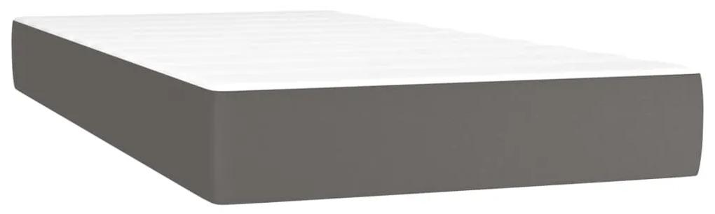 Κρεβάτι Boxspring με Στρώμα &amp; LED Γκρι 120x190 εκ. Συνθ. Δέρμα - Γκρι
