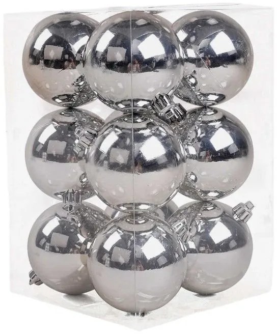 Σετ Χριστουγεννιάτικες Μπάλες  8εκ.  12τεμ  Ασημί
