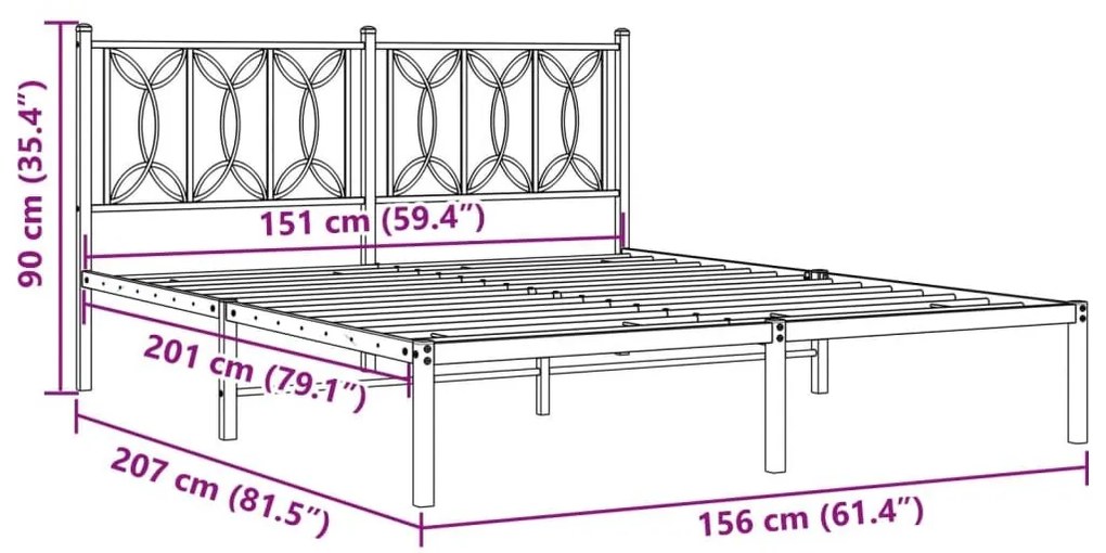 Πλαίσιο Κρεβατιού με Κεφαλάρι Μαύρο 150 x 200 εκ. Μεταλλικό - Μαύρο