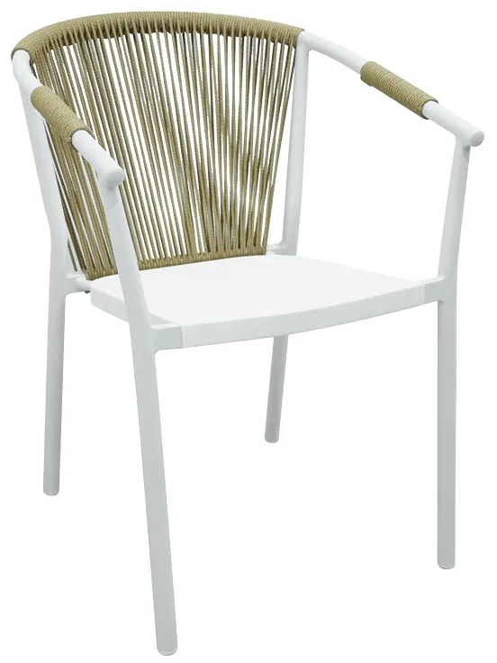 Πολυθρόνα στοιβαζόμενη Convince pakoworld αλουμίνιο λευκό σκελετό-textilene-pe rattan σε φυσική απόχρωση 56x63x82εκ