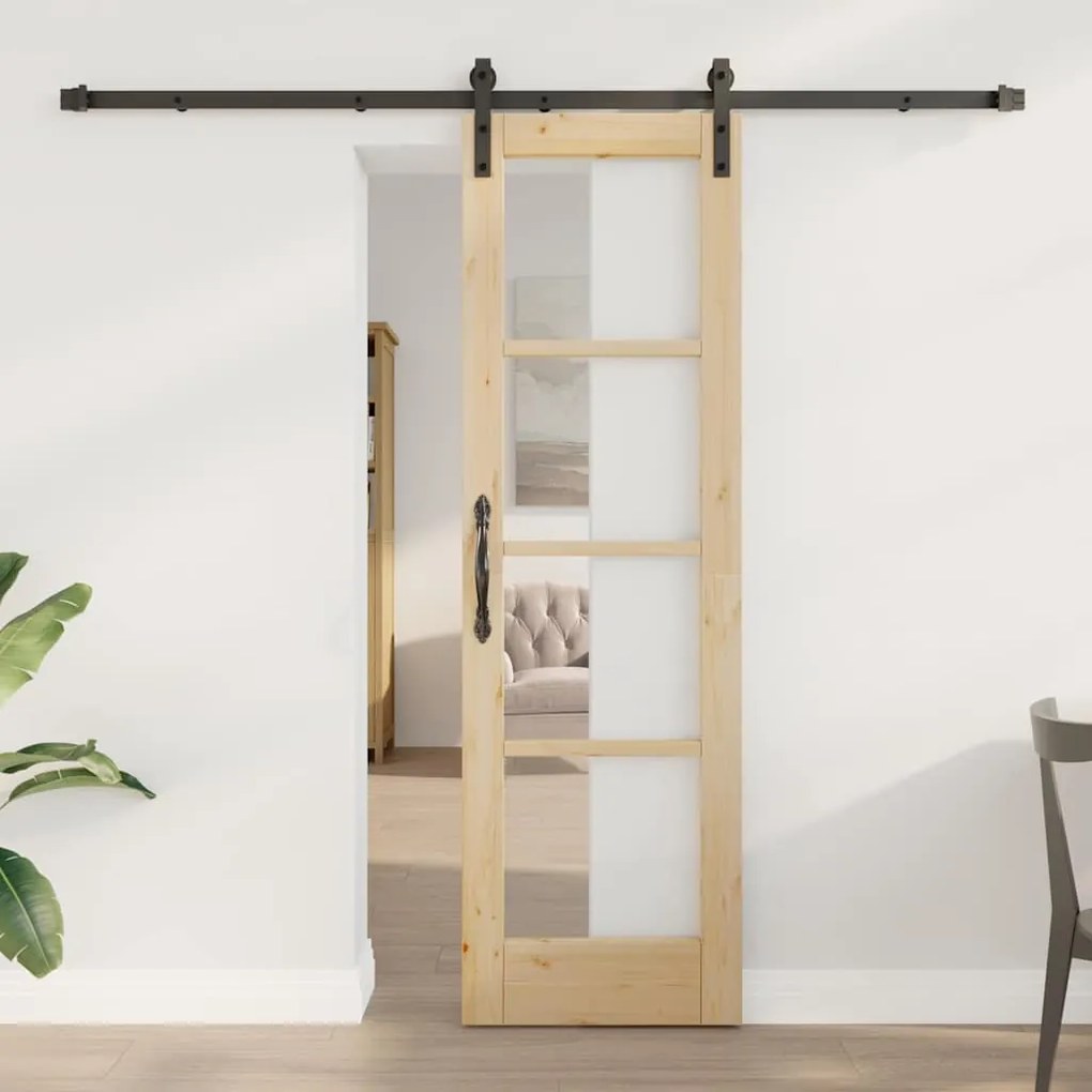 vidaXL Συρόμενη Πόρτα Καφέ 61 x 198.5 εκ. Ξύλο και μέταλλο