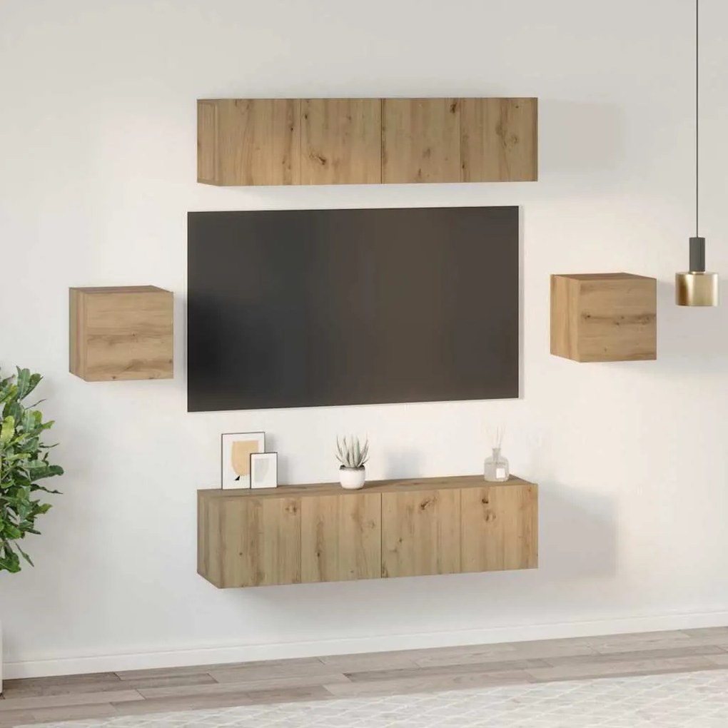 vidaXL Σετ επίπλου τηλεόρασης Επιτοίχιο με αποθήκευση με πόρτα 6 pcs artisan δρυς