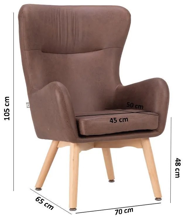 Πολυθρόνα Thetis Fylliana Καφέ Τεχνόδερμα με Ξύλινα πόδια 70x65x105 εκ. 70x65x105 εκ.