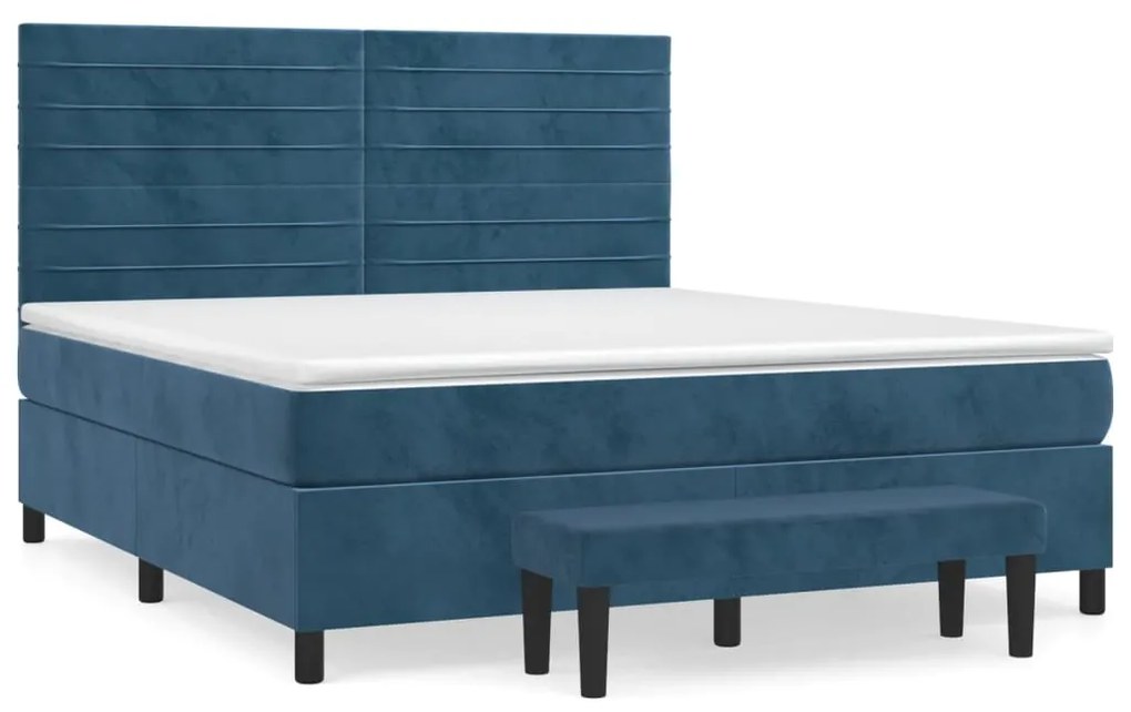 vidaXL Κρεβάτι Boxspring με Στρώμα Σκούρο Μπλε 160x200 εκ. Βελούδινο