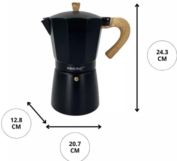 Κουβανέζικη καφετιέρα Kinghoff KH 1888, 12 φλιτζάνια, 600 ml, αλουμίνιο, επαγωγική, μαύρο