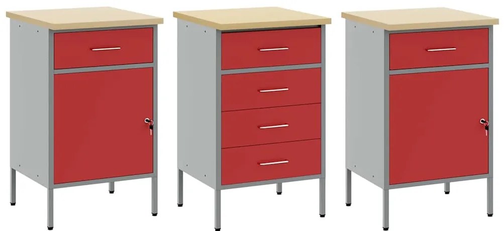 vidaXL Ντουλάπα Εργασίας 3 pcs Κόκκινο και Γκρίζο 150 x 55 x 85 εκ
