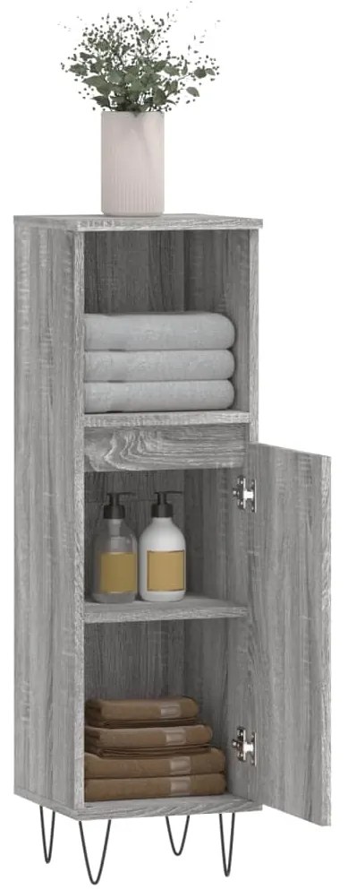 vidaXL Ντουλάπι Μπάνιου Γκρι Sonoma 30x30x100 εκ. Επεξεργασμένο Ξύλο