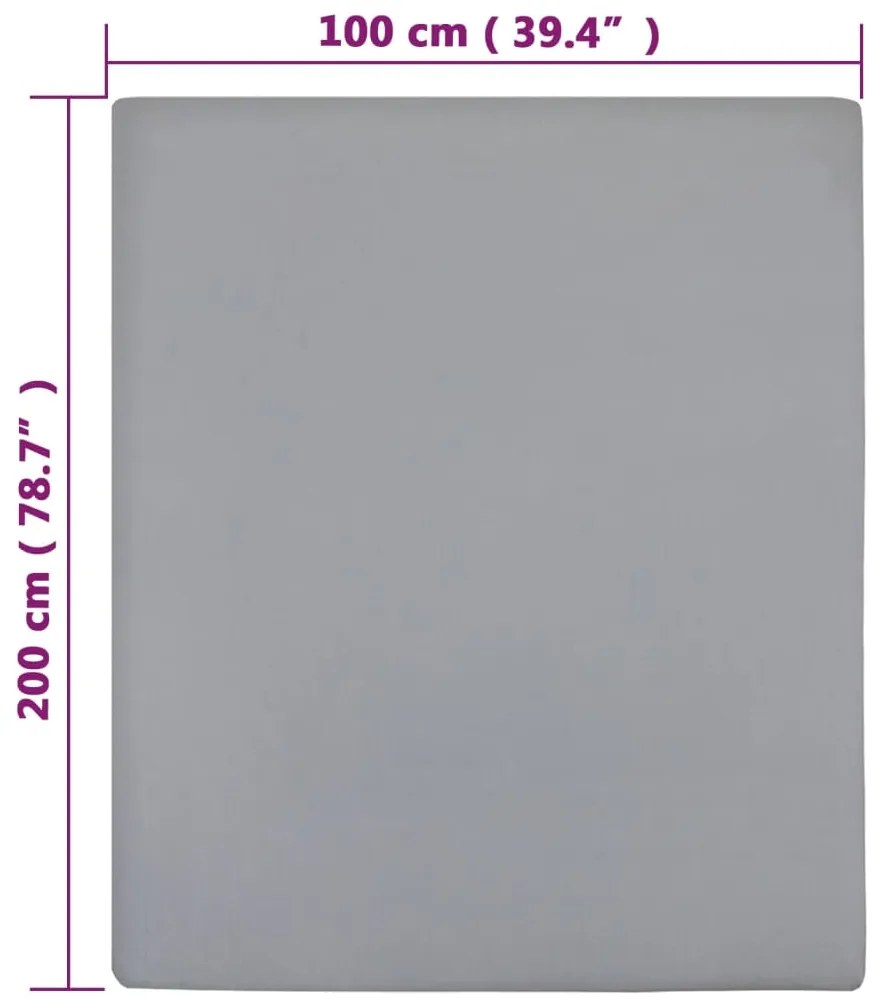 vidaXL Σεντόνια με Λάστιχο 2 τεμ. Γκρι 100x200 εκ. Βαμβακερό Ζέρσεϊ