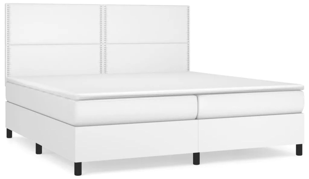 vidaXL Κρεβάτι Boxspring με Στρώμα Λευκό 200x200 εκ. Συνθετικό Δέρμα