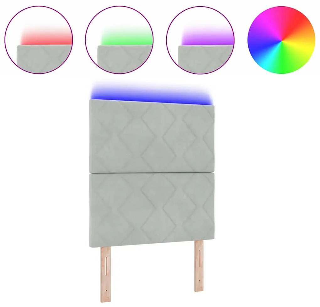 vidaXL LED Κεφαλάρι με φώτα λωρίδας LED Ανοιχτό γκρι 80 cm Βελούδο