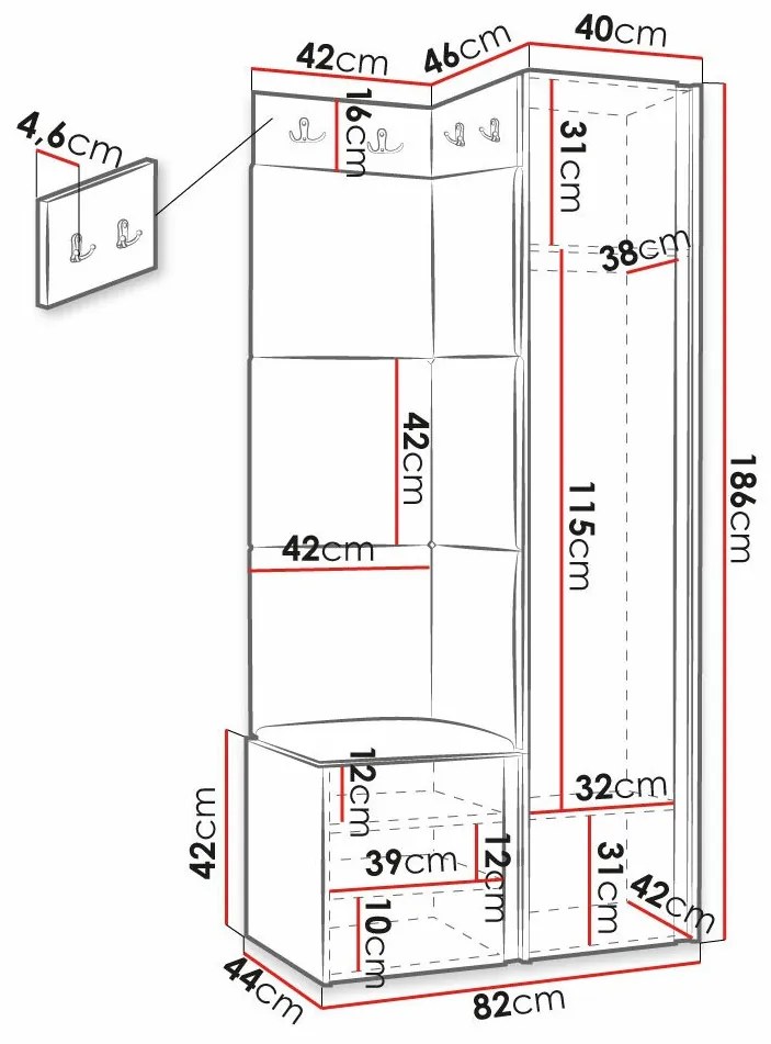 Σετ διαδρόμου Hartford 390, 186x82x46cm, Τυρκουάζ, Μαύρο, Ινοσανίδες μέσης πυκνότητας, Πλαστικοποιημένη μοριοσανίδα, Ταπισερί, Εντοιχισμένη, Τοίχου