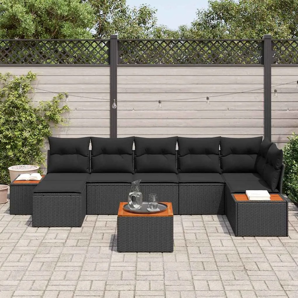 vidaXL Σετ Καναπέ Κήπου με μαξιλάρι 8 pcs Μαύρο Πολυ ράταν