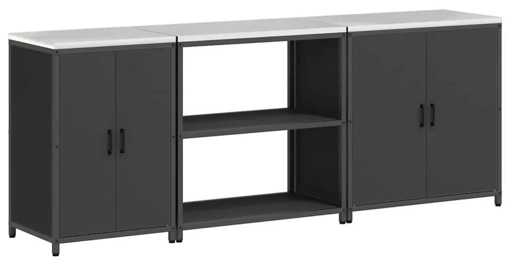 vidaXL Σετ Αποθήκευσης Κουζίνας με ράφι Άλλο 3 pcs Μαύρο Ατσάλι