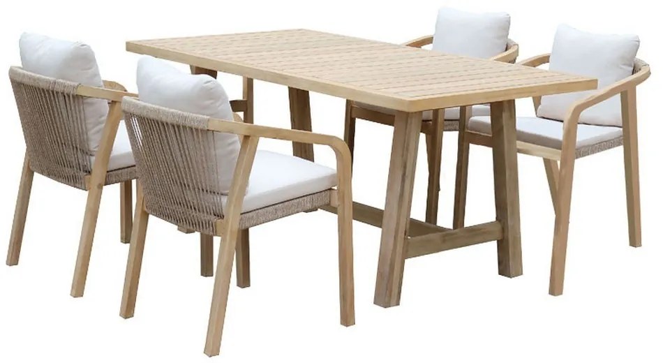 Τραπεζαρία Malibu 228-000016 (Σετ 5τμχ) 170x90x75,5cm Natural-Beige 4 Θέσεων